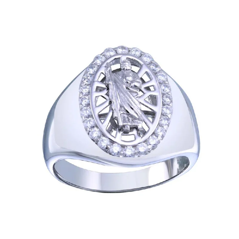 Ladies rings Valentine’s Day-Rhodium Plated 925 Sterling Silver Saint Jude CZ Ring - GMR00340