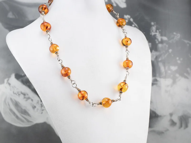 Ladies necklaces worldwide styles-Beaded Amber Mix Metal Necklace