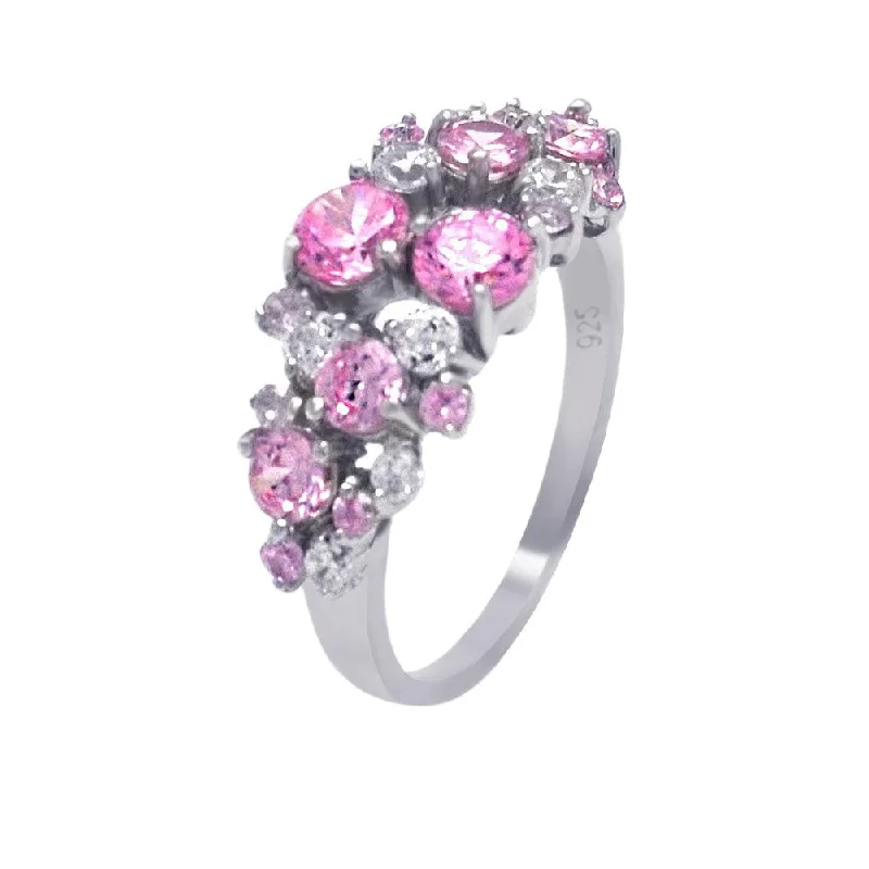 Ladies rings size guide-Silver 925 Rhodium Plated Multi Shaped Pink CZ Ring - AAR0012PNK