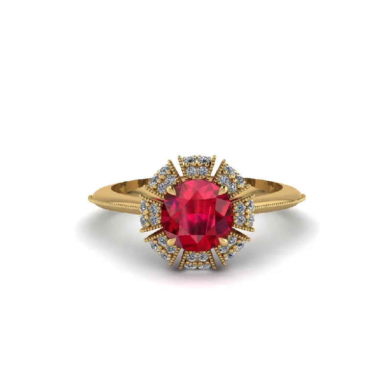 Ladies engagement rings ruby gems-Diamond Crown Halo Engagement Ring - Annie No. 10