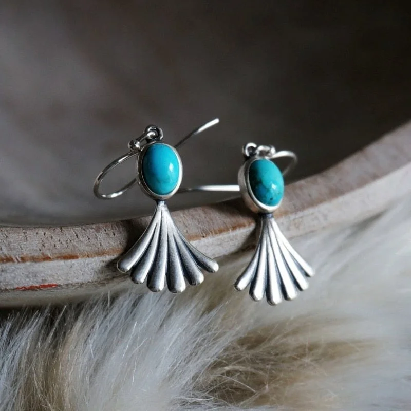 Ladies earrings buying tips-Unique Bohemian Silver and Turquoise Oval Bead Dangle Earrings