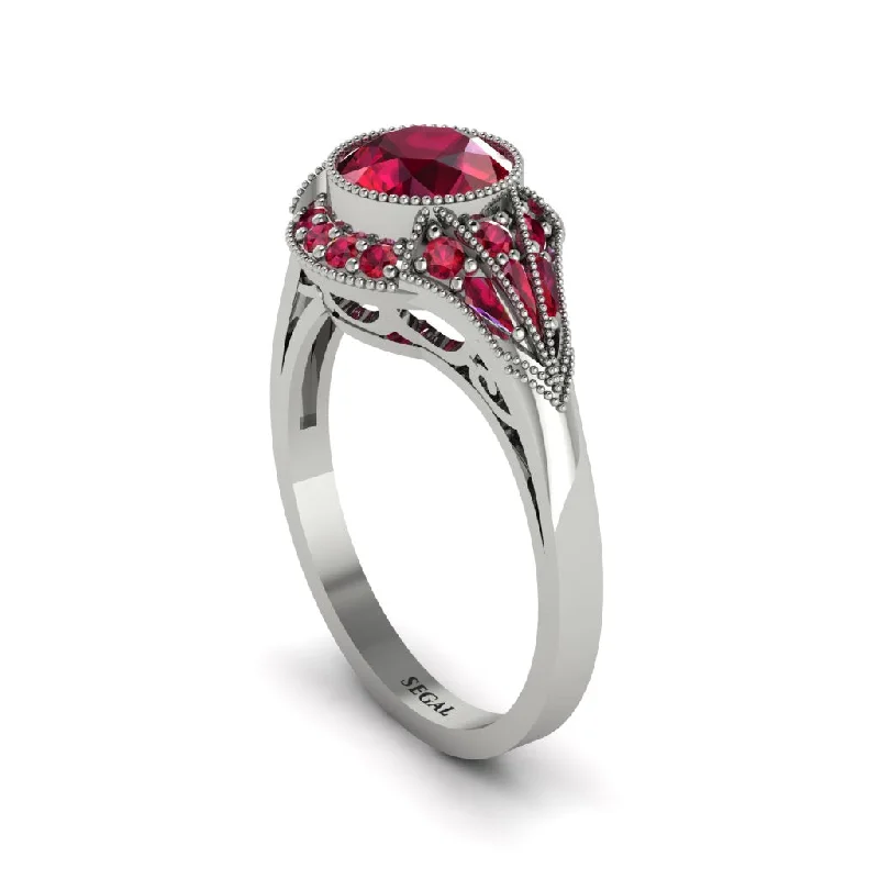 Ladies engagement rings romantic styles-Ruby Vintage-Inspired Besel Engagement Ring - Makenzie No. 57