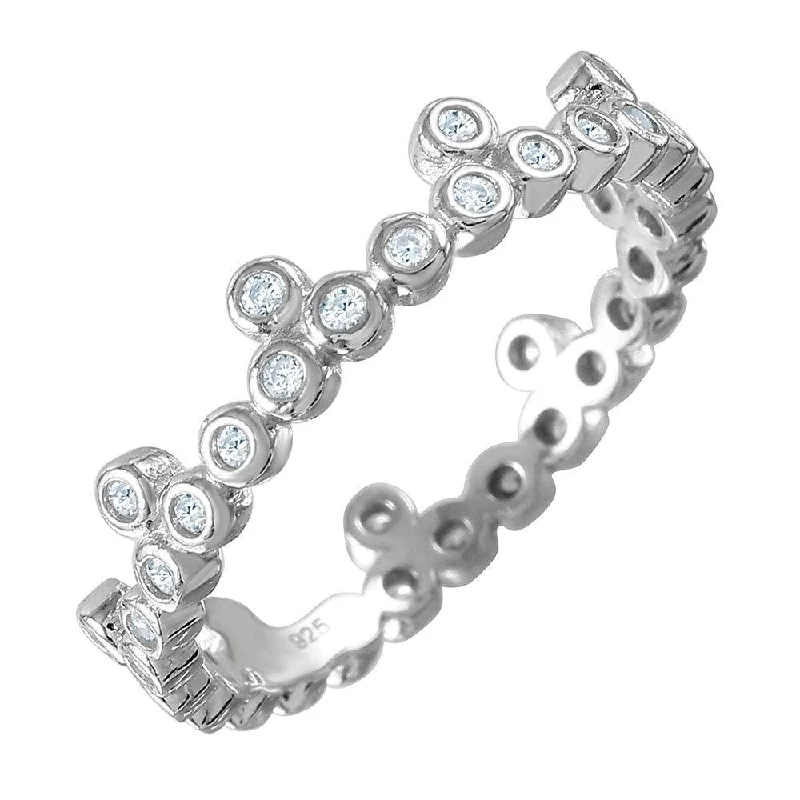 Ladies rings luxury brands-Silver 925 Rhodium Plated CZ Stackable Eternity Ring - GMR00075