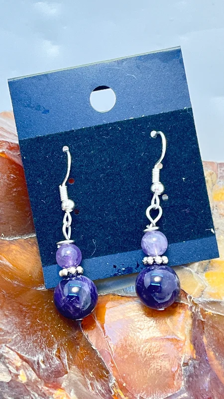 Ladies earrings unique designs-Gemstone Sterling Silver Hooks Drop Dangle Earrings