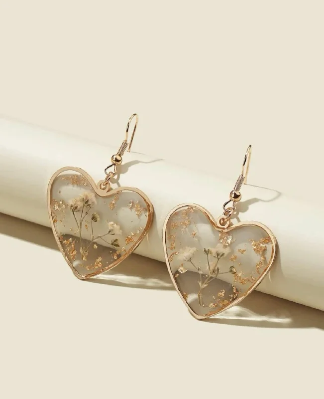 Ladies earrings Mother’s Day-Gold Heart Earrings with Floral Accents