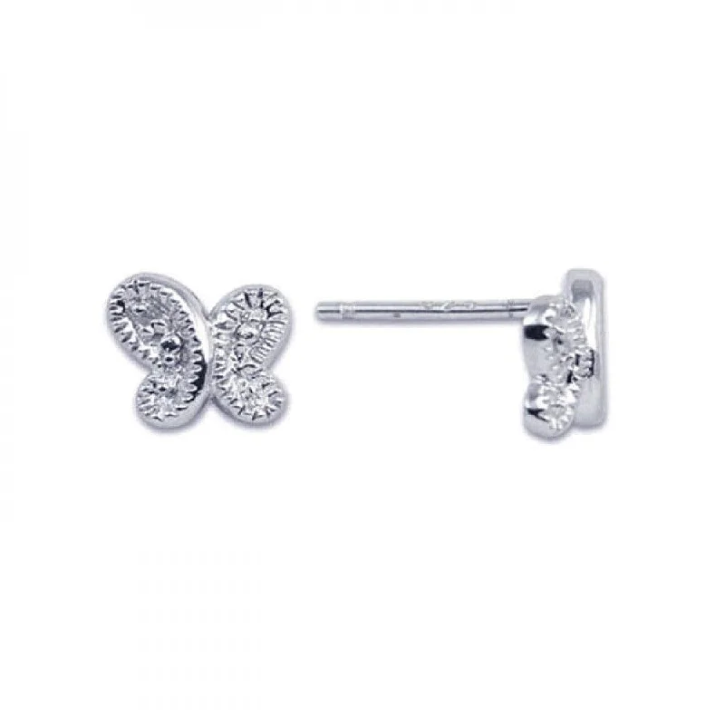 Ladies earrings Valentine’s Day-Silver 925 Rhodium Plated Butterfly CZ Post Earrings - STE00121