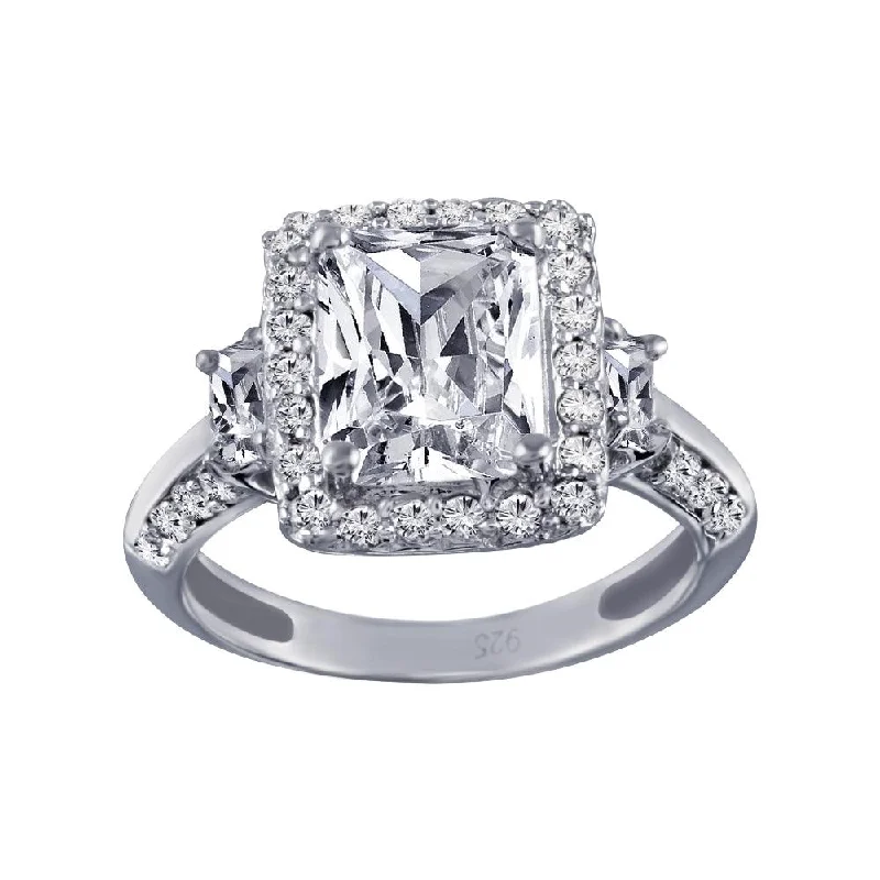 Ladies rings gold designs-Rhodium Plated 925 Sterling Silver Clear Cluster CZ Square Ring - ACR00009