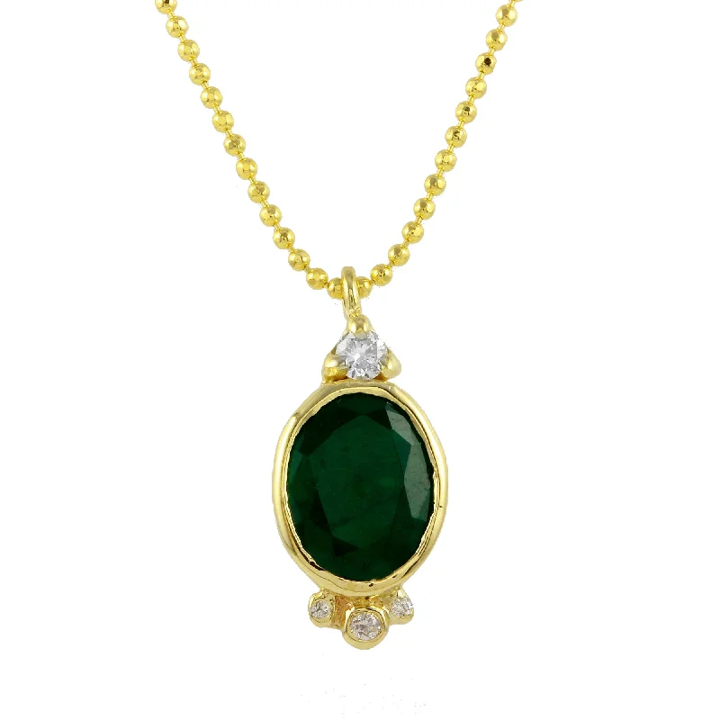 Ladies necklaces designer labels-Oval Emerald w/ Diamond Accent Necklace