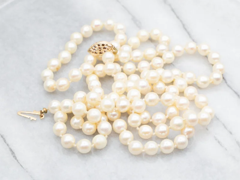 Ladies necklaces minimalist looks-Saltwater Pearl Necklace with Gold Fill Clasp