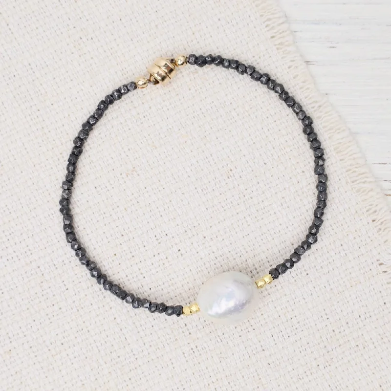 Ladies bracelets budget picks-Edison Pearl Oxidized Silver & Vermeil Magnetic Bracelet