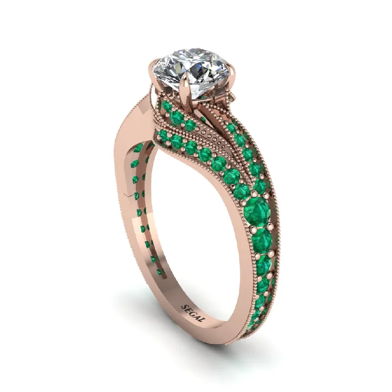 Ladies engagement rings dainty designs-Emerald 14K Gold Pave Engagement Ring - Magnolia No. 17