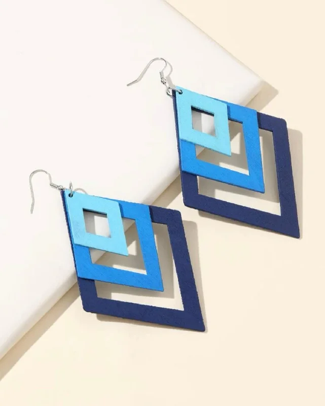 Ladies earrings hypoallergenic-Blue Geometric Drop Earrings