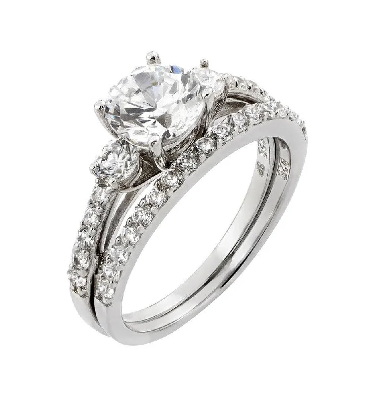 Ladies rings online shopping-Silver 925 Rhodium Plated Present Past Future CZ Ring - STR00919