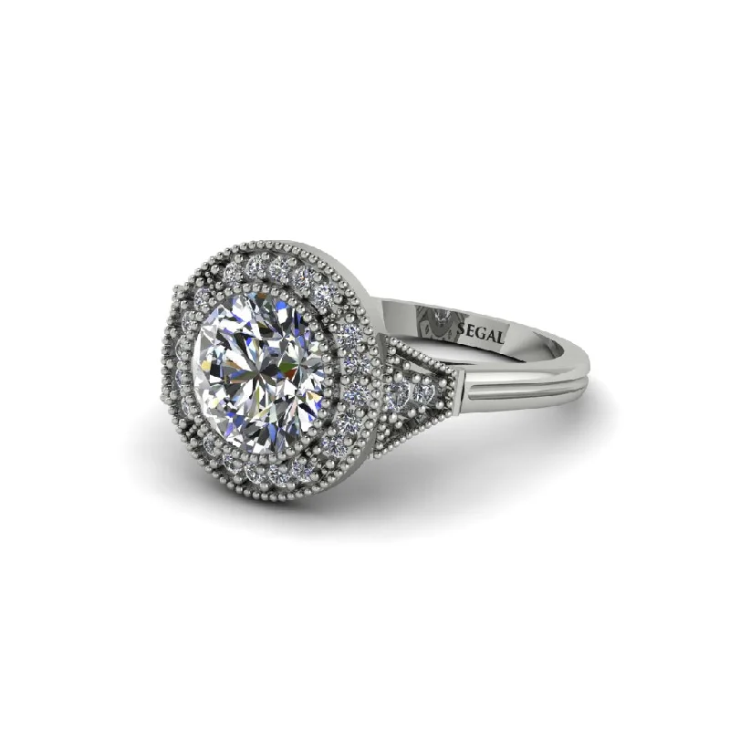 Ladies engagement rings round cut-Round Cut Diamond Milgrain Halo Engagement Ring - Maggie No. 3