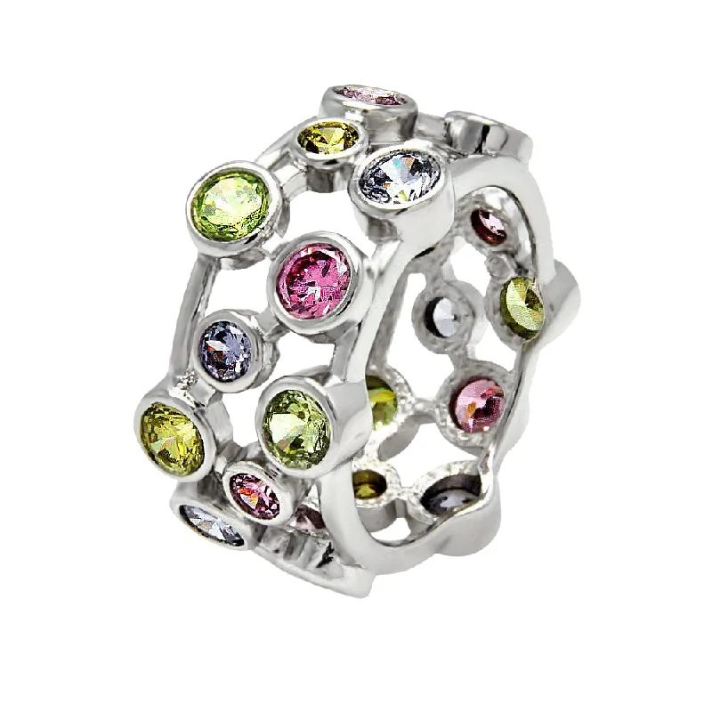 Ladies rings natural stones-Clearance-Silver 925 Rhodium Plated Multi Colored CZ Eternity Ring - BGR00373