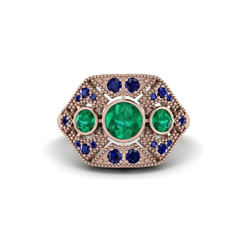 Ladies engagement rings bold designs-Emerald Art Deco Geometric Engagement Ring - Haven No. 65