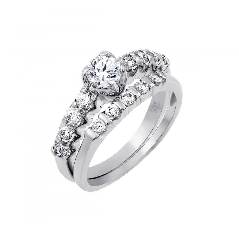 Ladies rings Valentine’s Day-Silver 925 Rhodium Plated Clear CZ Bridal Ring Set - AAR0063