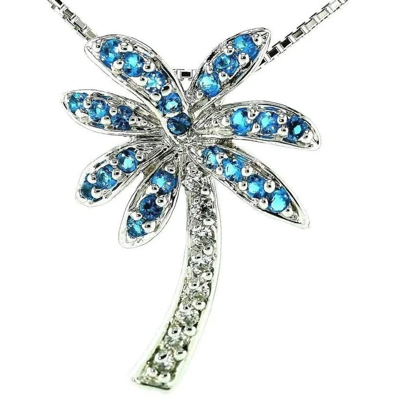 Ladies necklaces diamond accents-Florida Caribbean Blue Palm Tree Necklace