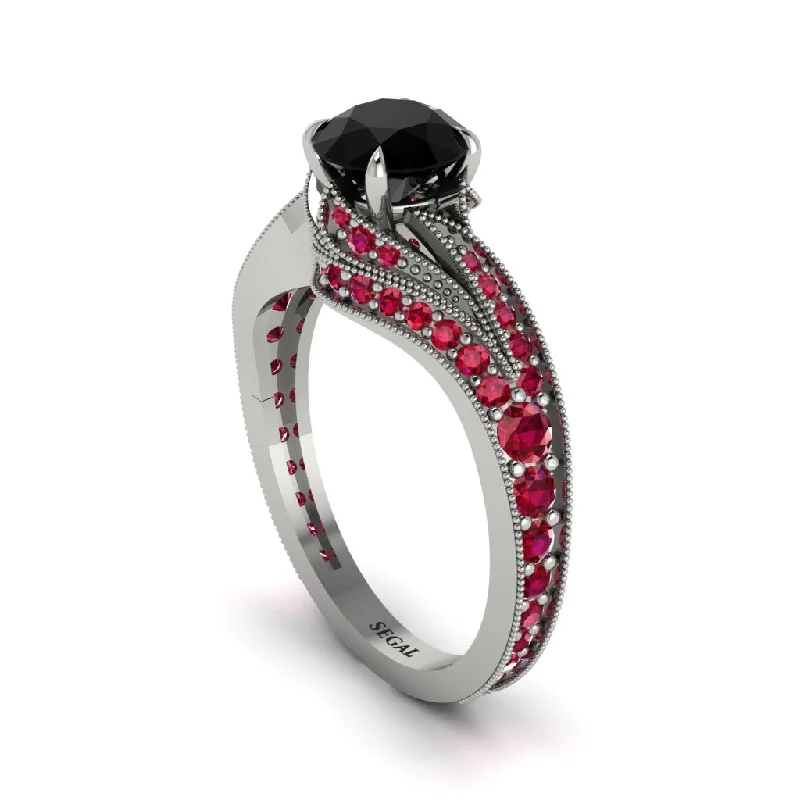 Ladies engagement rings bold designs-Ruby 14K Gold Pave Engagement Ring - Magnolia No. 54