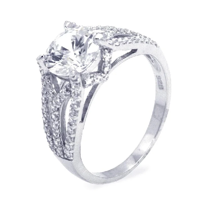 Ladies rings creative designs-Silver 925 Rhodium Plated Clear Center CZ Ring - STR00646