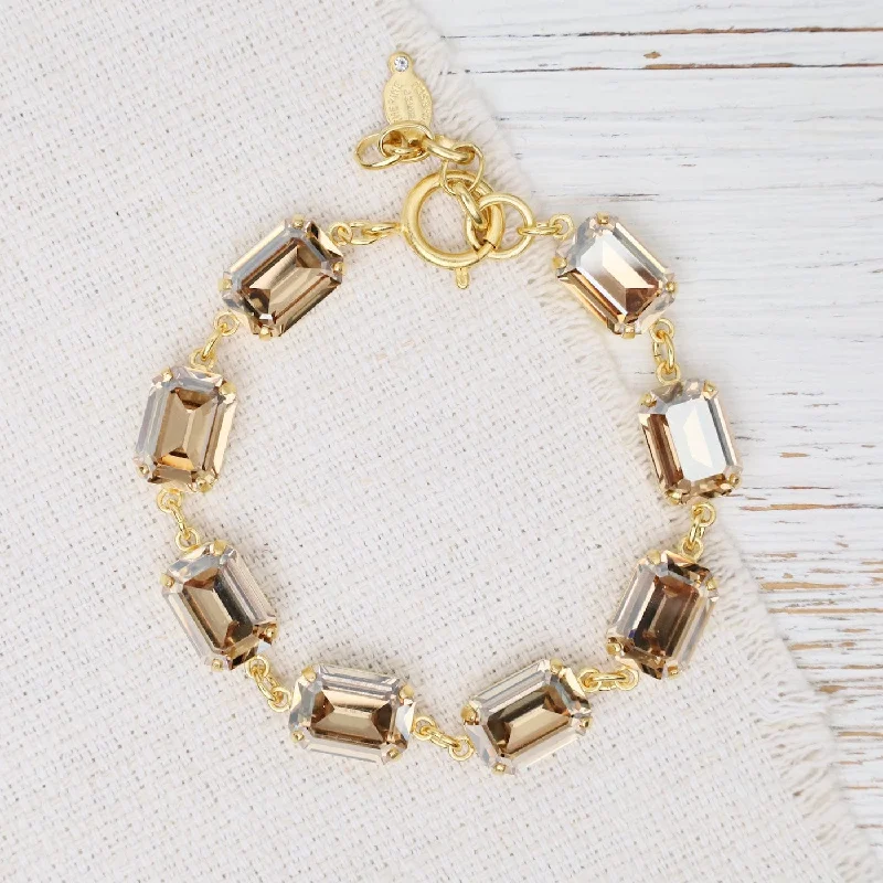 Ladies bracelets ethnic patterns-Champagne Rectangle Crystal Bracelet