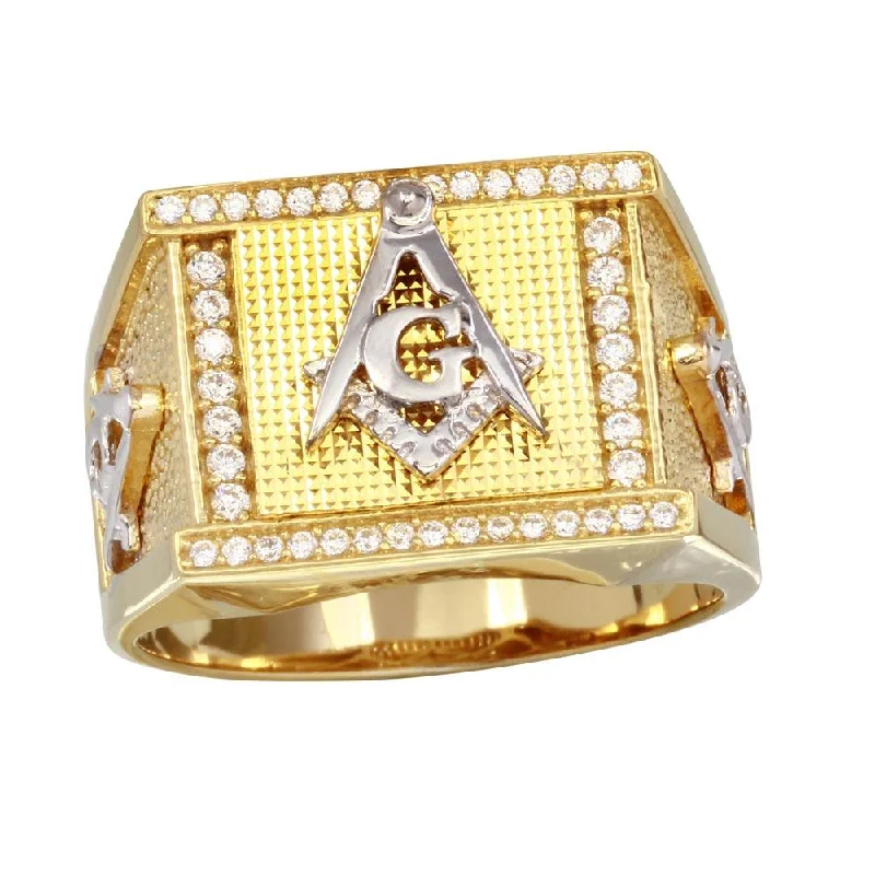 Ladies rings designer labels-Gold Plated 925 Sterling Silver Square Masonik Symbol Ring - GMR00243GR