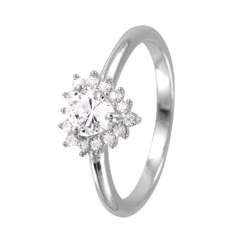 Ladies rings price range-Silver 925 Rhodium Plated Heart CZ Bridal Ring - GMR00058