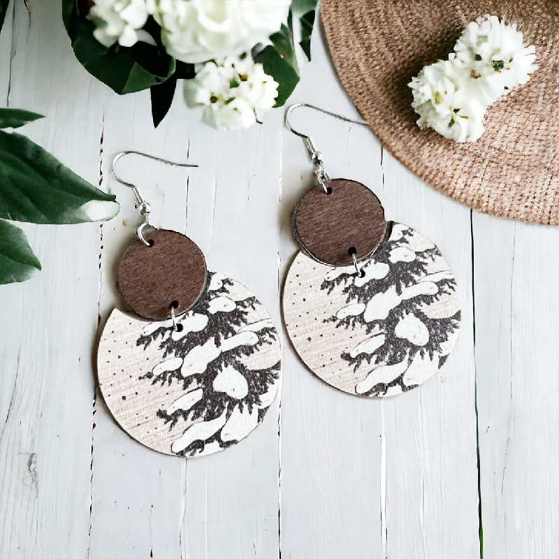 Ladies earrings rose gold-Wooden Snowy Trees Drop Earrings