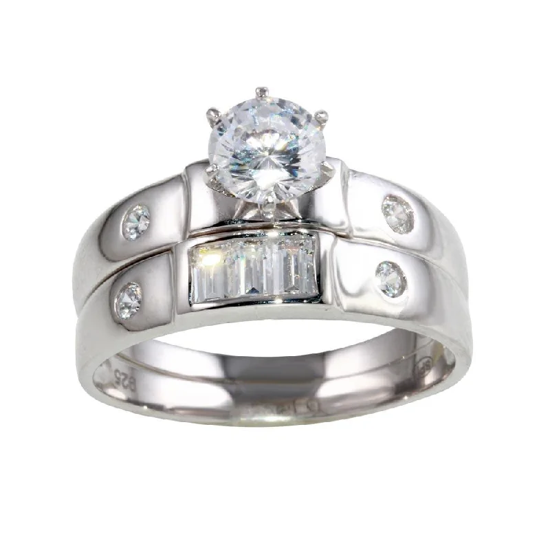 Ladies rings middle finger-Rhodium Plated 925 Sterling Silver Double Stack CZ Ring - GMR00118